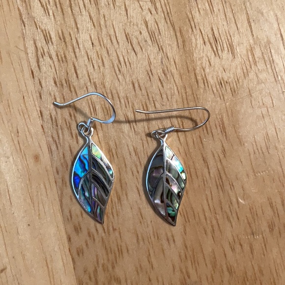 Sterling Silver and Abalone Feather Dangling earrings - Picture 4 of 4